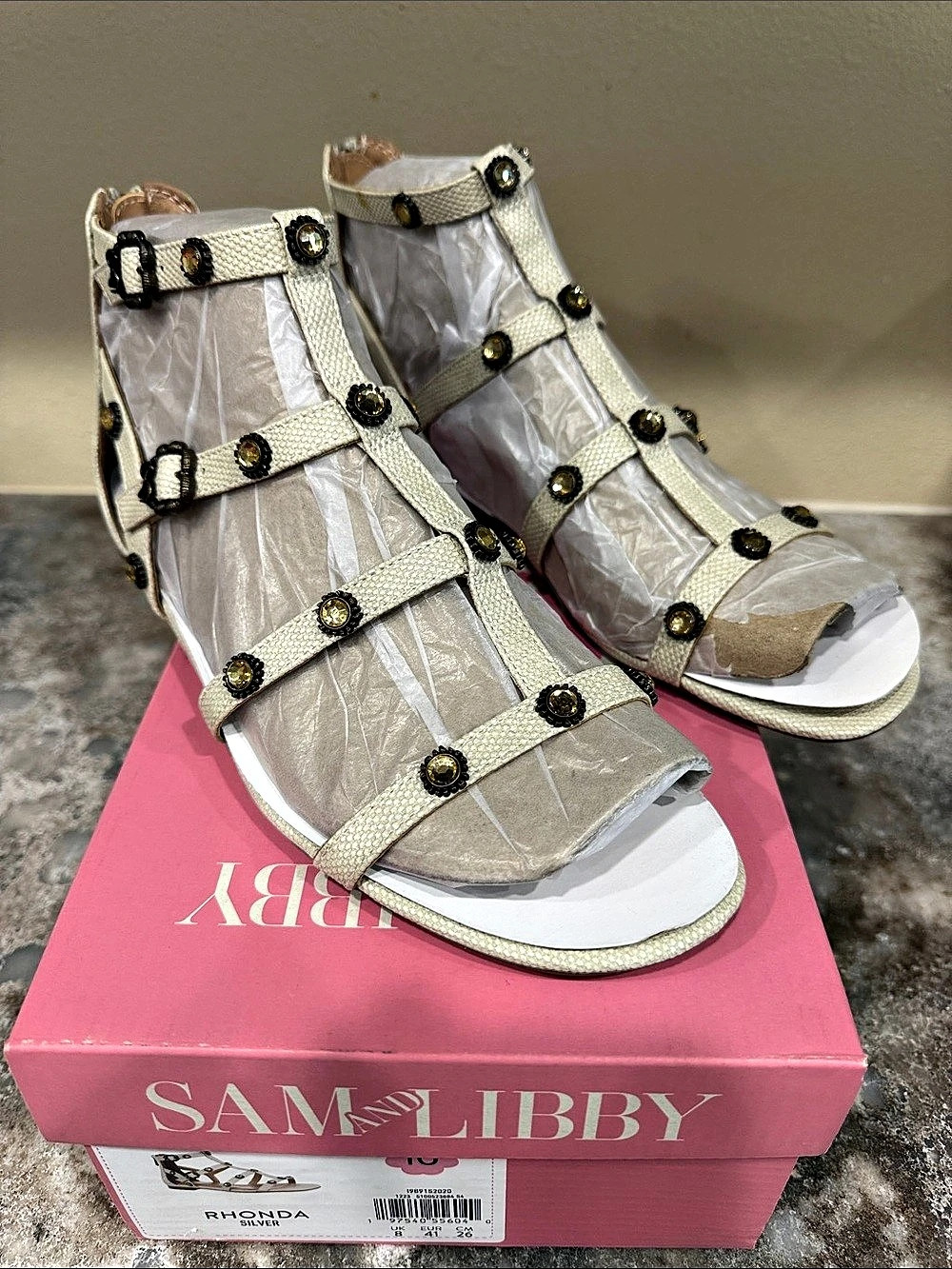 Sam & Libby Rhonda Embellished Ankle Strap Sandals Silver US 10 New